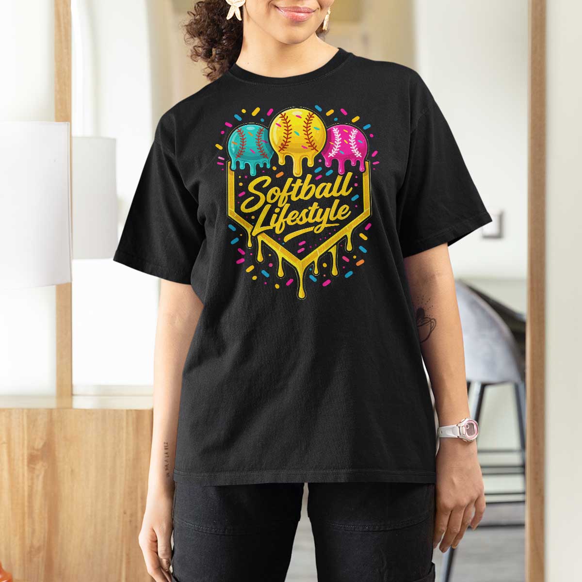 Softball Drip T Shirt For Women Ice Cream Sprinkles Softball Life Style