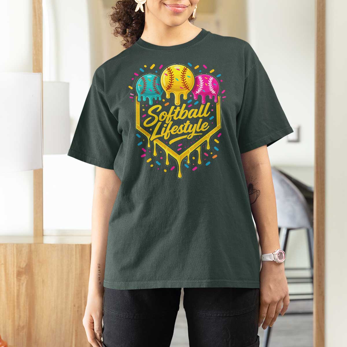 Softball Drip T Shirt For Women Ice Cream Sprinkles Softball Life Style