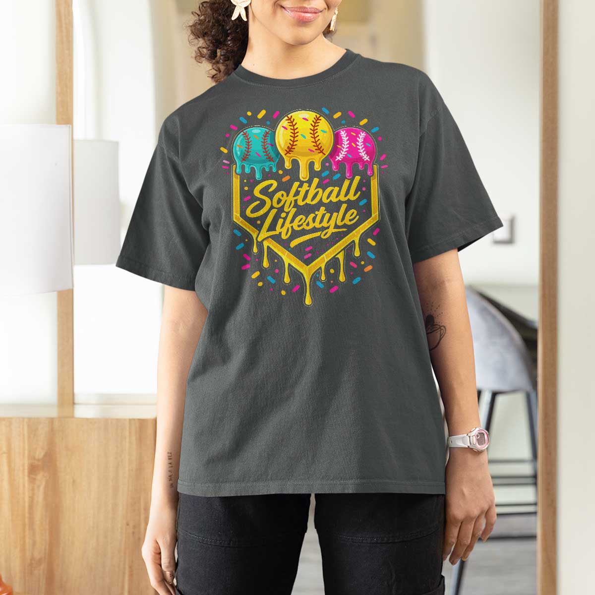 Softball Drip T Shirt For Women Ice Cream Sprinkles Softball Life Style