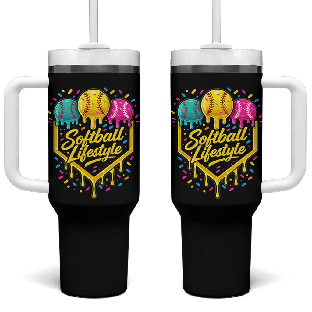 Softball Drip Tumbler With Handle Ice Cream Sprinkles Softball Life Style