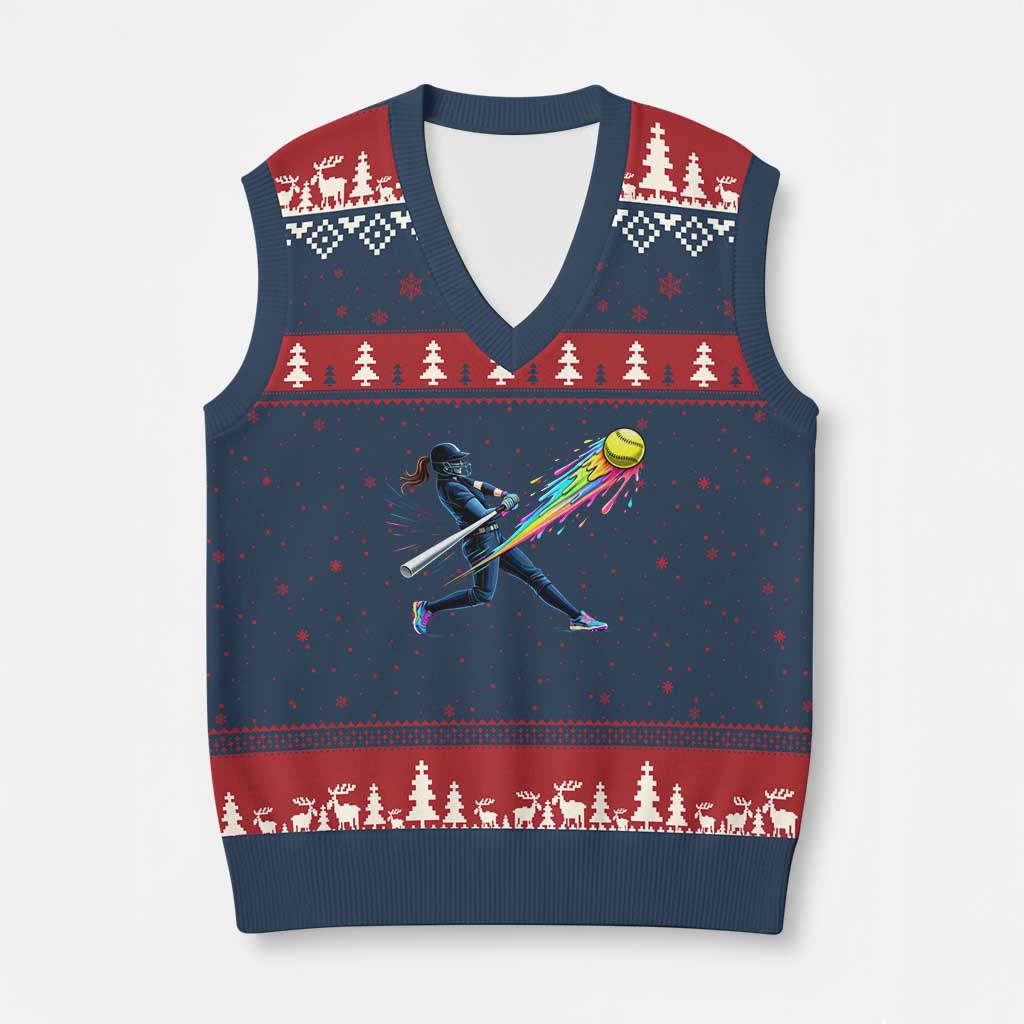 Softball Player Drip V-Neck Knit Sweater Vest