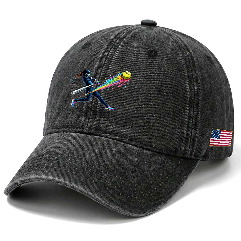 Softball Player Drip Washed Cotton Baseball Cap