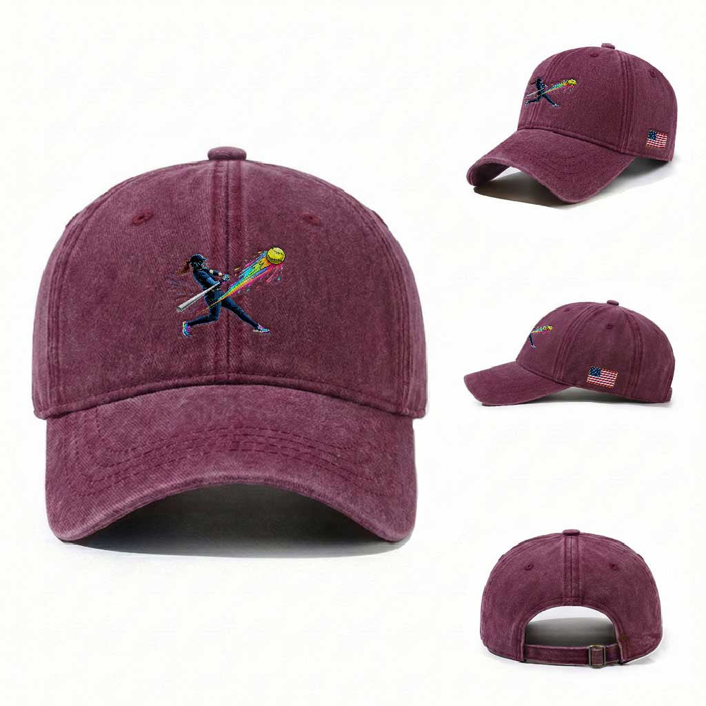 Softball Player Drip Washed Cotton Baseball Cap