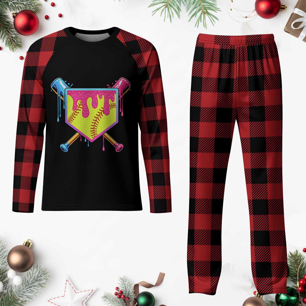 Softball Drip Plaid Pajama Set Ice Cream Drip Youth Girls Softball Sport