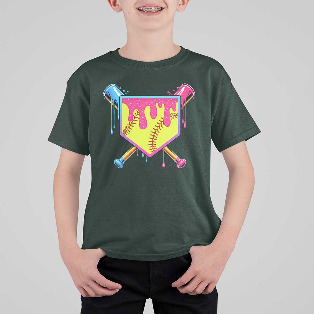 Softball Drip T Shirt For Kid Ice Cream Drip Youth Girls Softball Sport