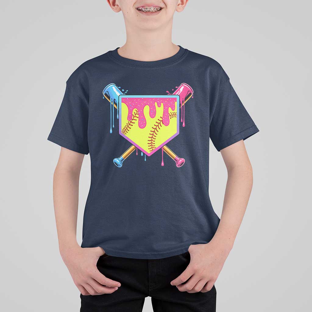 Softball Drip T Shirt For Kid Ice Cream Drip Youth Girls Softball Sport