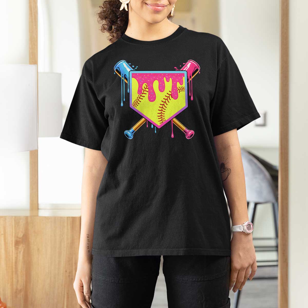 Softball Drip T Shirt For Women Ice Cream Drip Youth Girls Softball Sport