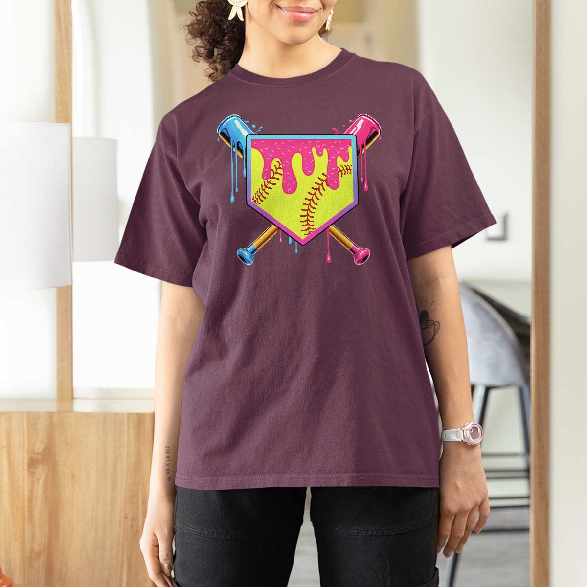 Softball Drip T Shirt For Women Ice Cream Drip Youth Girls Softball Sport