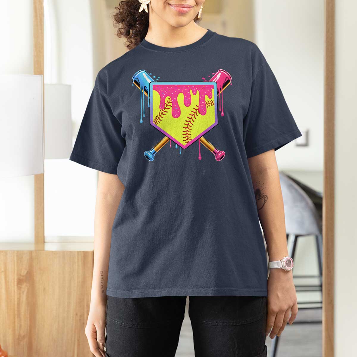Softball Drip T Shirt For Women Ice Cream Drip Youth Girls Softball Sport