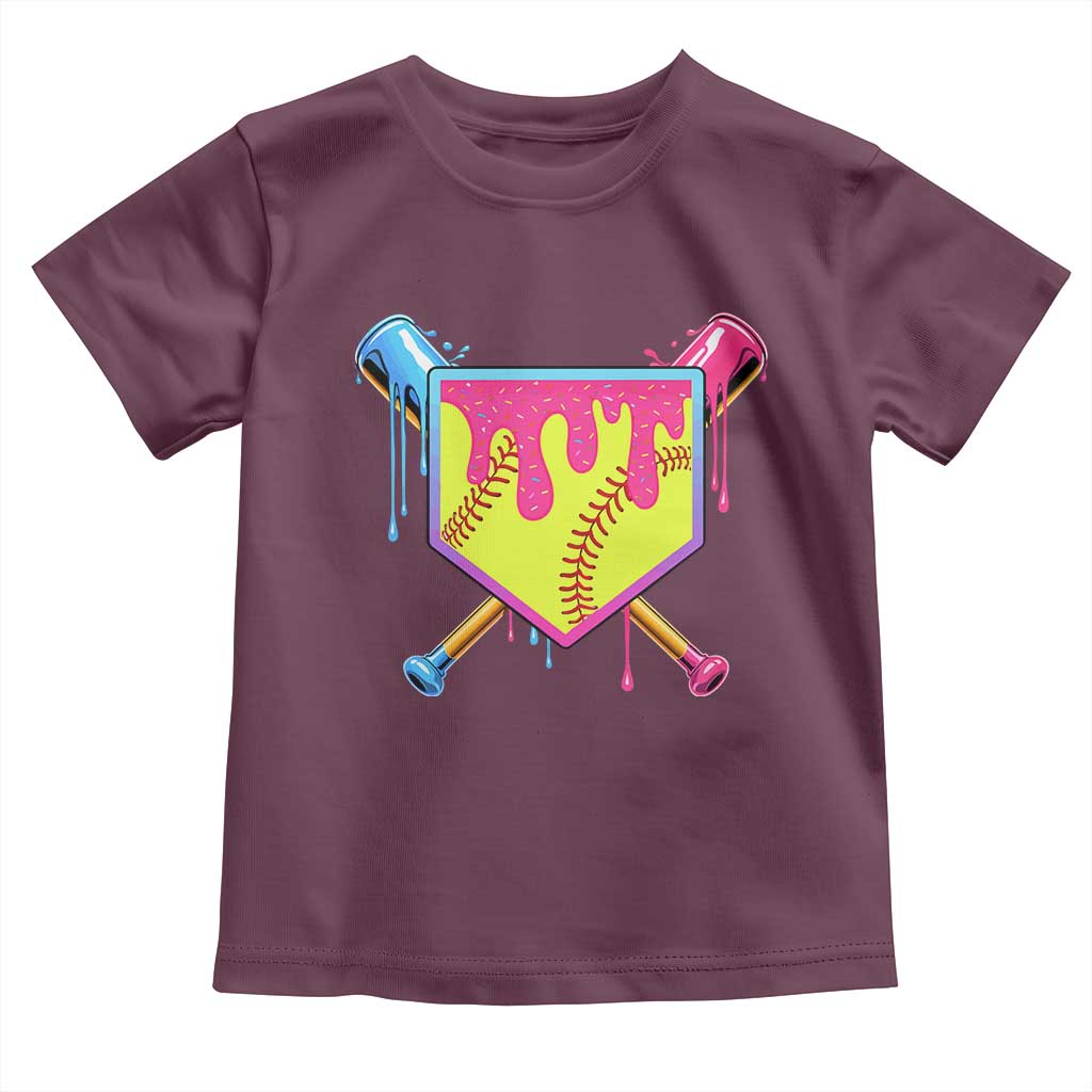 Softball Drip Toddler T Shirt Ice Cream Drip Youth Girls Softball Sport