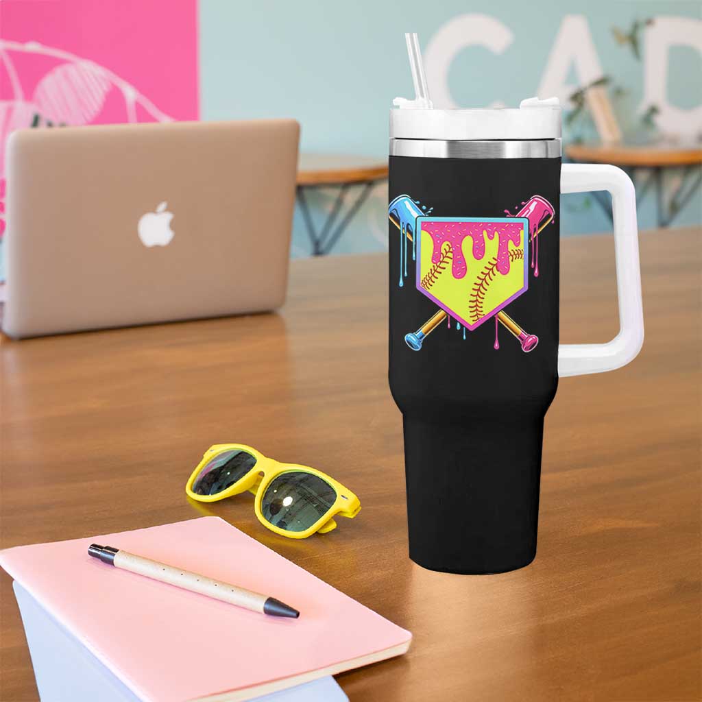 Softball Drip Tumbler With Handle Ice Cream Drip Youth Girls Softball Sport