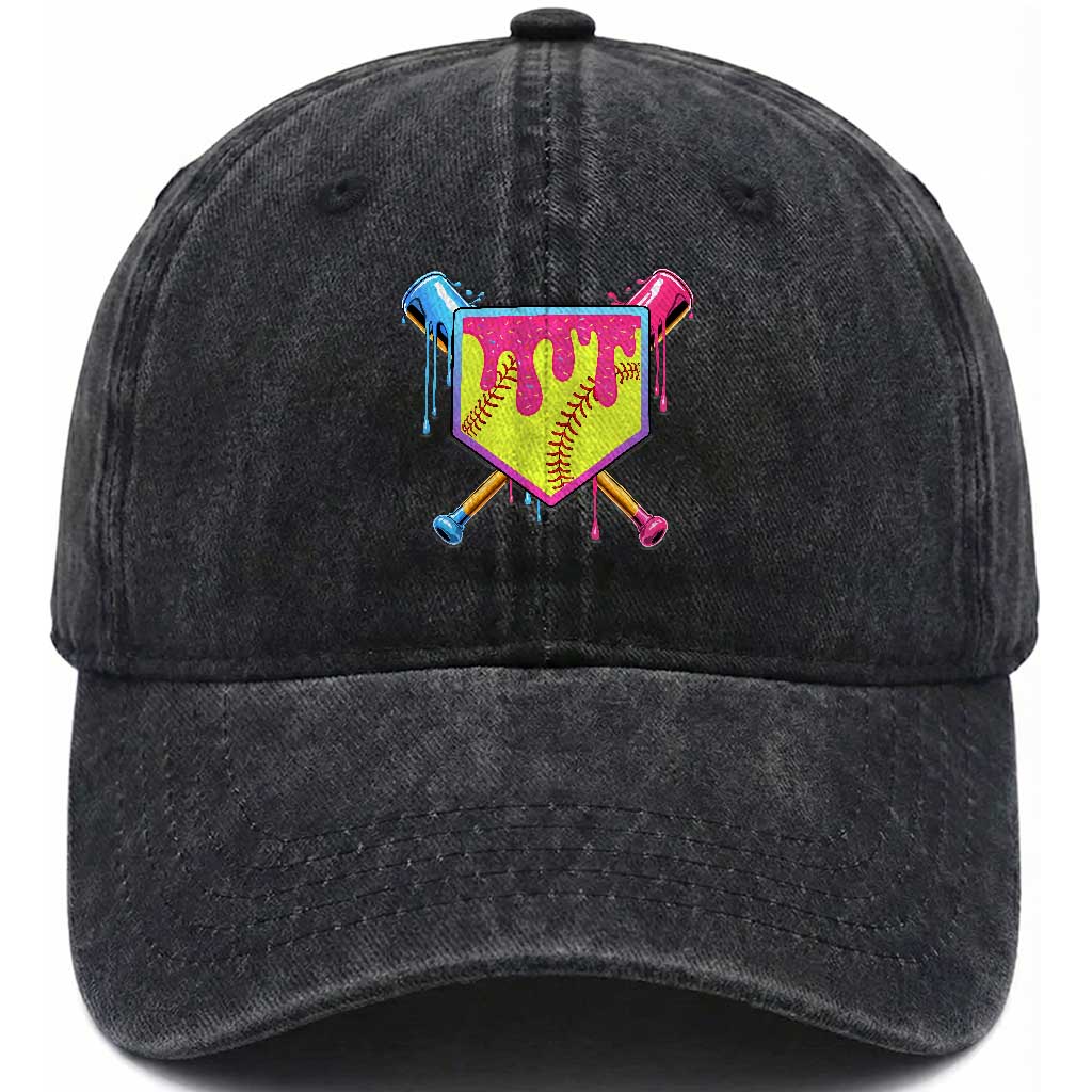 Softball Drip Washed Cotton Baseball Cap Ice Cream Drip Youth Girls Softball Sport