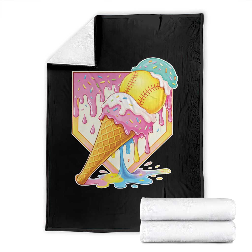 Softball Drip Throw Blanket Cute Softball Girls Ice Cream Drip Game Day