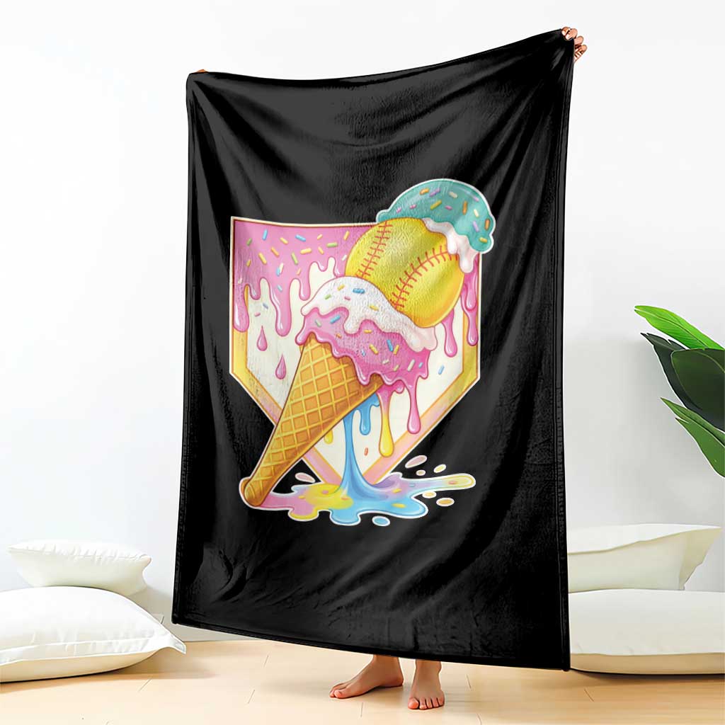 Softball Drip Throw Blanket Cute Softball Girls Ice Cream Drip Game Day