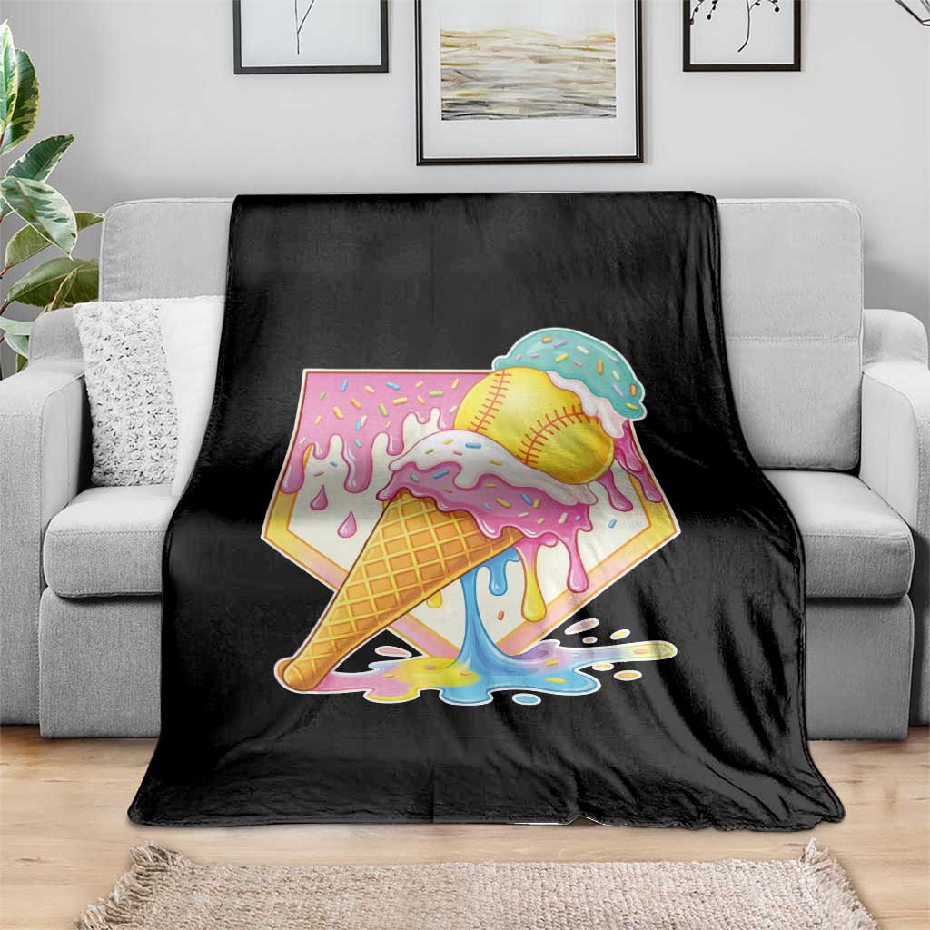 Softball Drip Throw Blanket Cute Softball Girls Ice Cream Drip Game Day