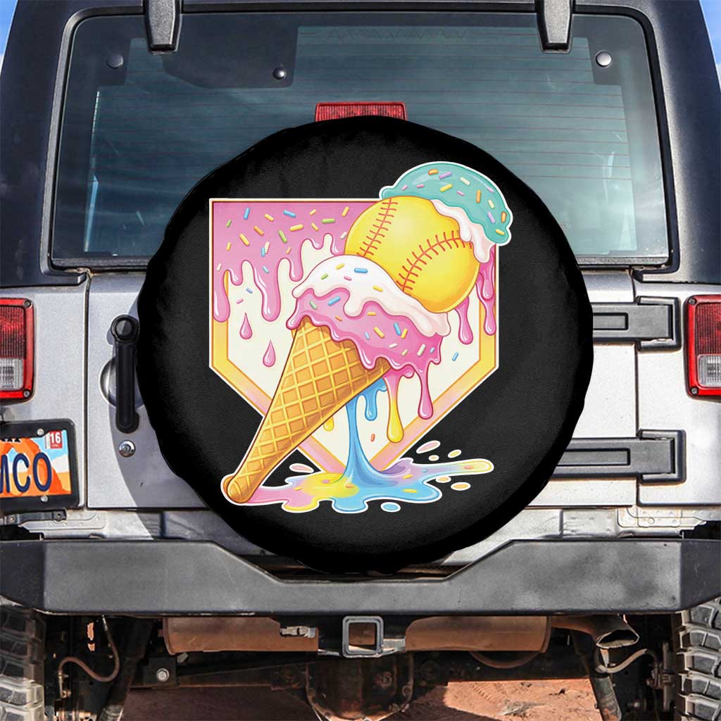 Softball Drip Spare Tire Cover Cute Softball Girls Ice Cream Drip Game Day