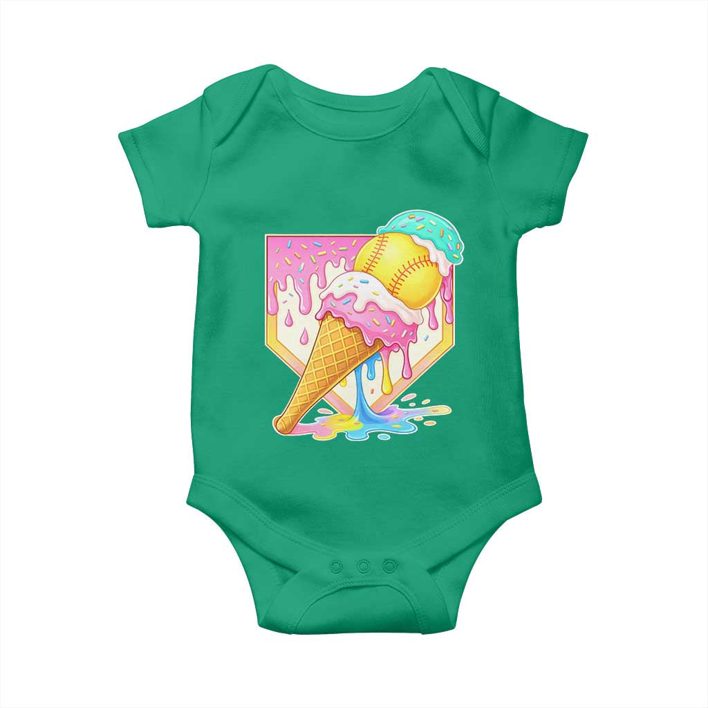Softball Drip Baby Onesie Cute Softball Girls Ice Cream Drip Game Day