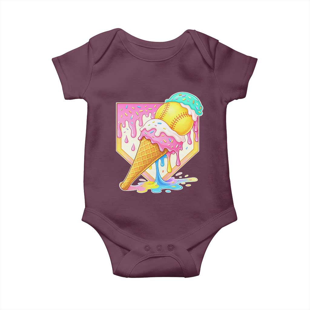 Softball Drip Baby Onesie Cute Softball Girls Ice Cream Drip Game Day