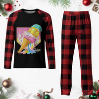 Softball Drip Plaid Pajama Set Cute Softball Girls Ice Cream Drip Game Day