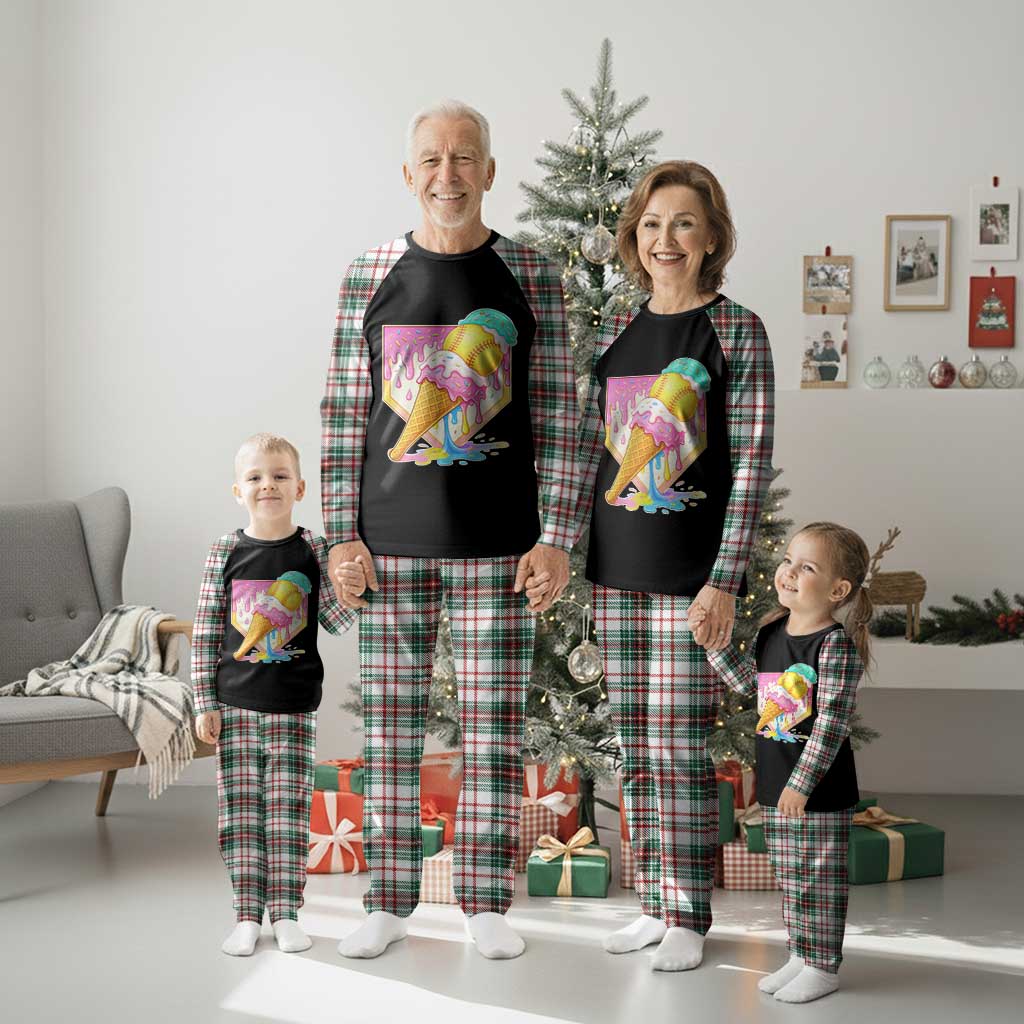 Softball Drip Plaid Pajama Set Cute Softball Girls Ice Cream Drip Game Day