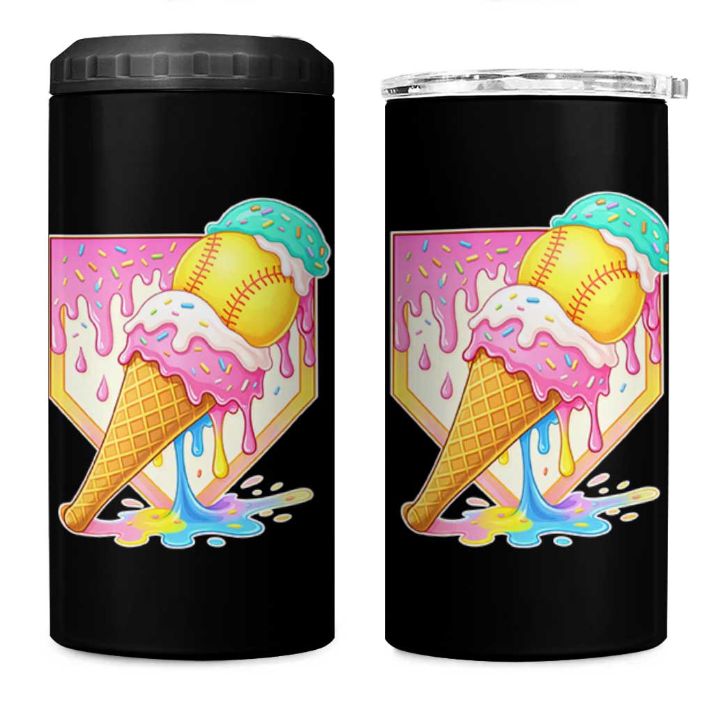 Softball Drip 4 in 1 Can Cooler Tumbler Cute Softball Girls Ice Cream Drip Game Day