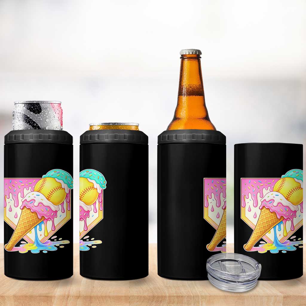 Softball Drip 4 in 1 Can Cooler Tumbler Cute Softball Girls Ice Cream Drip Game Day