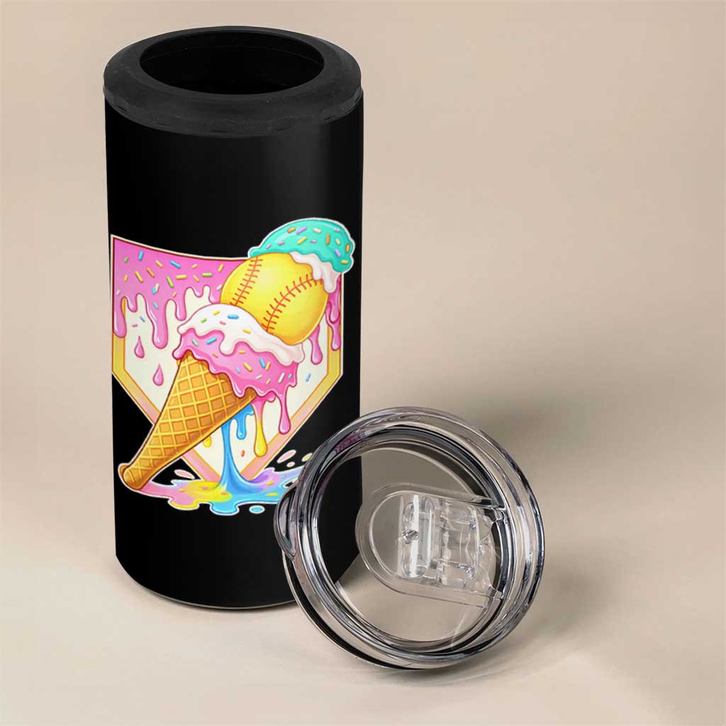 Softball Drip 4 in 1 Can Cooler Tumbler Cute Softball Girls Ice Cream Drip Game Day