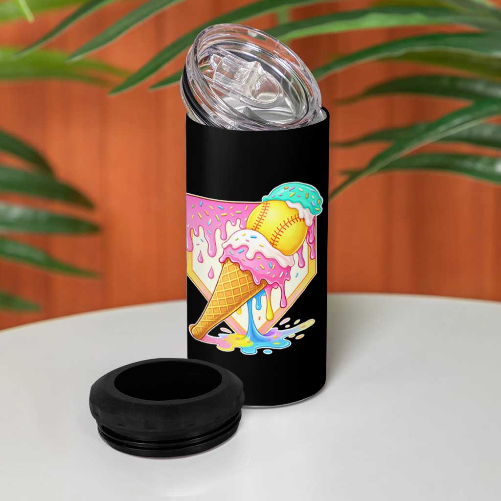 Softball Drip 4 in 1 Can Cooler Tumbler Cute Softball Girls Ice Cream Drip Game Day