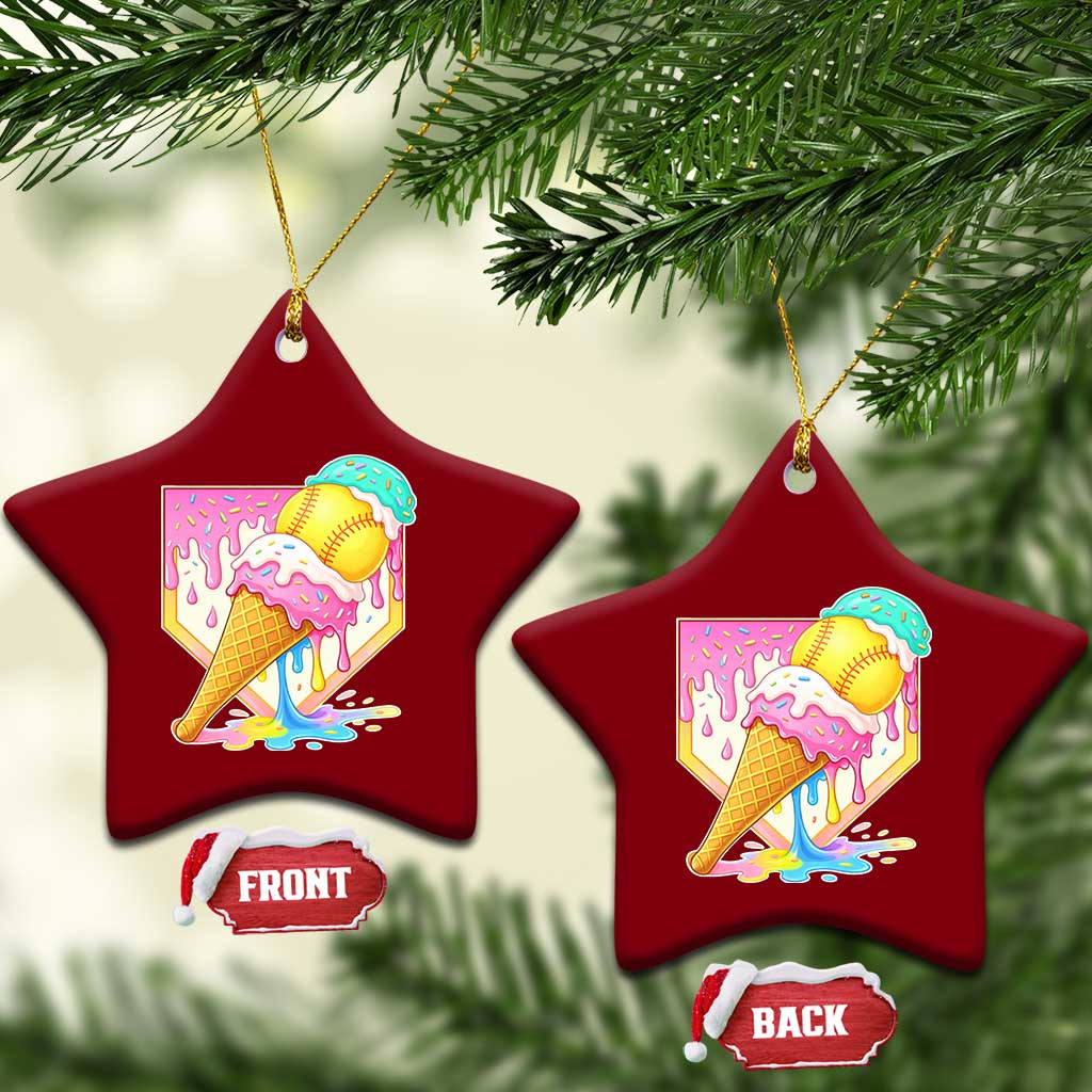 Softball Drip Ceramic Ornament Cute Softball Girls Ice Cream Drip Game Day