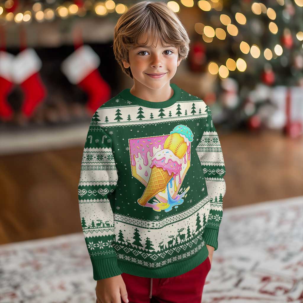 Softball Drip Ugly Christmas Sweater Cute Softball Girls Ice Cream Drip Game Day