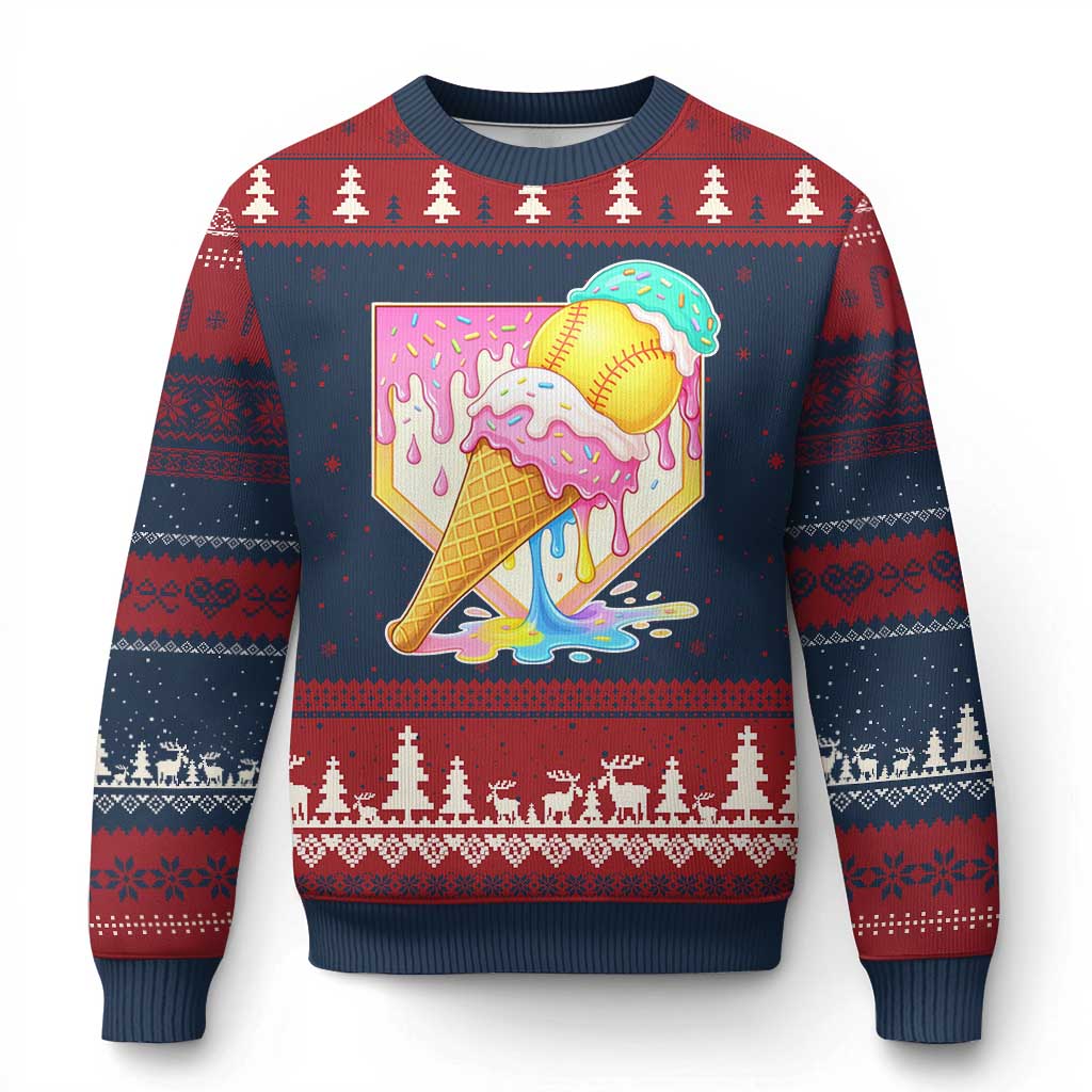 Softball Drip Ugly Christmas Sweater Cute Softball Girls Ice Cream Drip Game Day