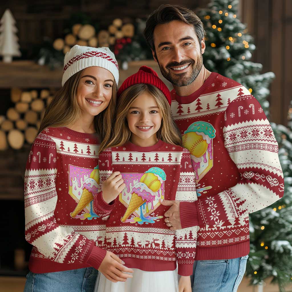 Softball Drip Ugly Christmas Sweater Cute Softball Girls Ice Cream Drip Game Day