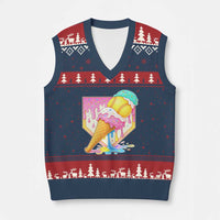 Softball Drip V-Neck Knit Sweater Vest Cute Softball Girls Ice Cream Drip Game Day