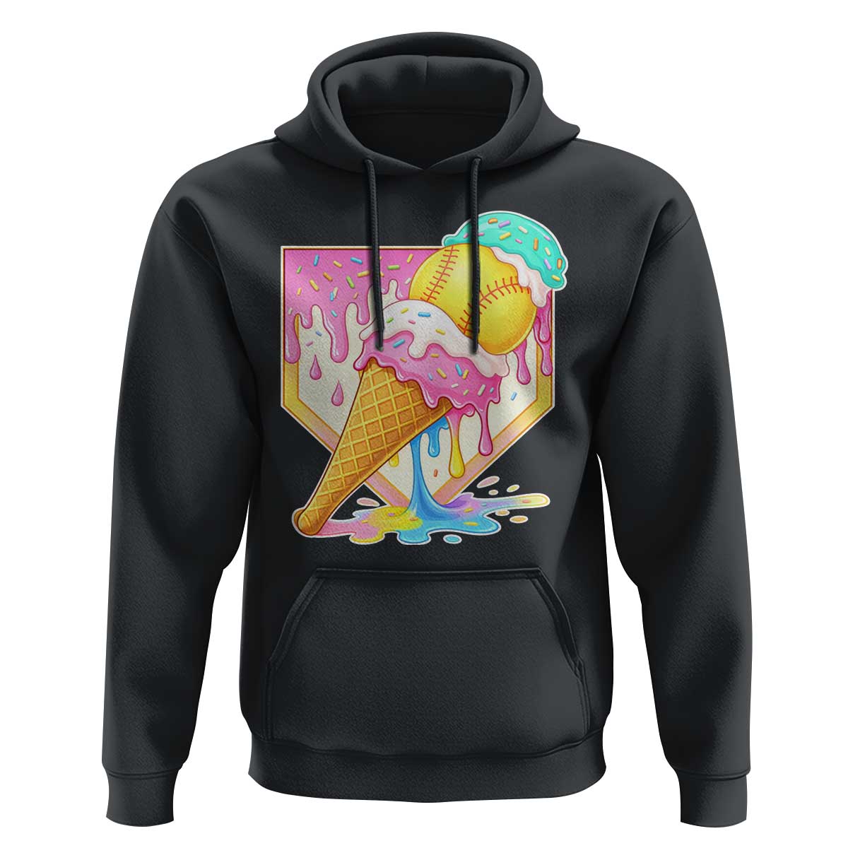 Softball Drip Hoodie Cute Softball Girls Ice Cream Drip Game Day