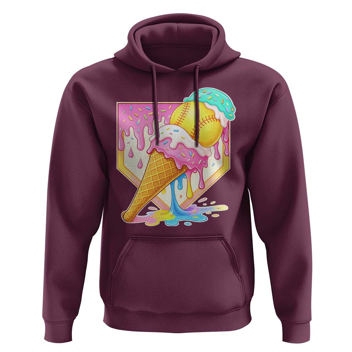 Softball Drip Hoodie Cute Softball Girls Ice Cream Drip Game Day