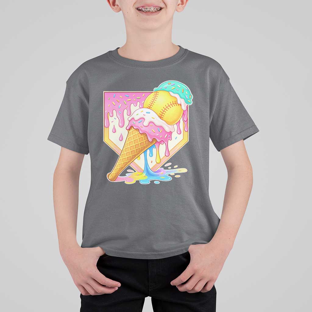 Softball Drip T Shirt For Kid Cute Softball Girls Ice Cream Drip Game Day