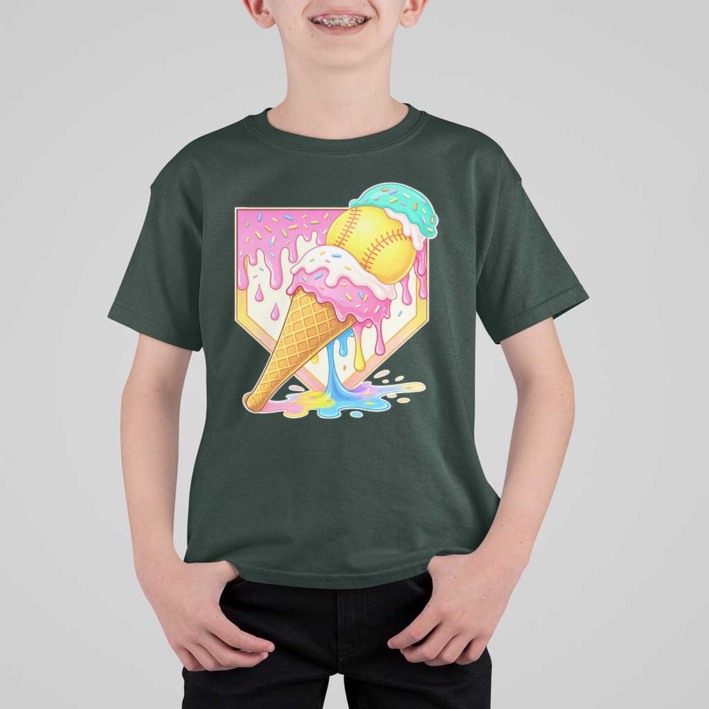 Softball Drip T Shirt For Kid Cute Softball Girls Ice Cream Drip Game Day