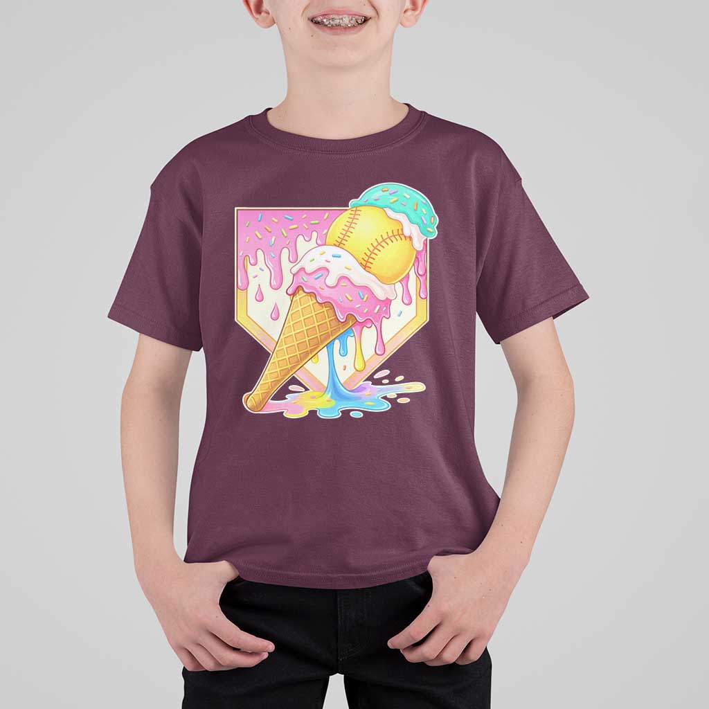 Softball Drip T Shirt For Kid Cute Softball Girls Ice Cream Drip Game Day
