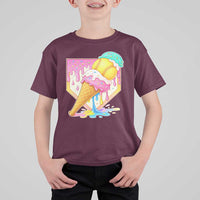 Softball Drip T Shirt For Kid Cute Softball Girls Ice Cream Drip Game Day