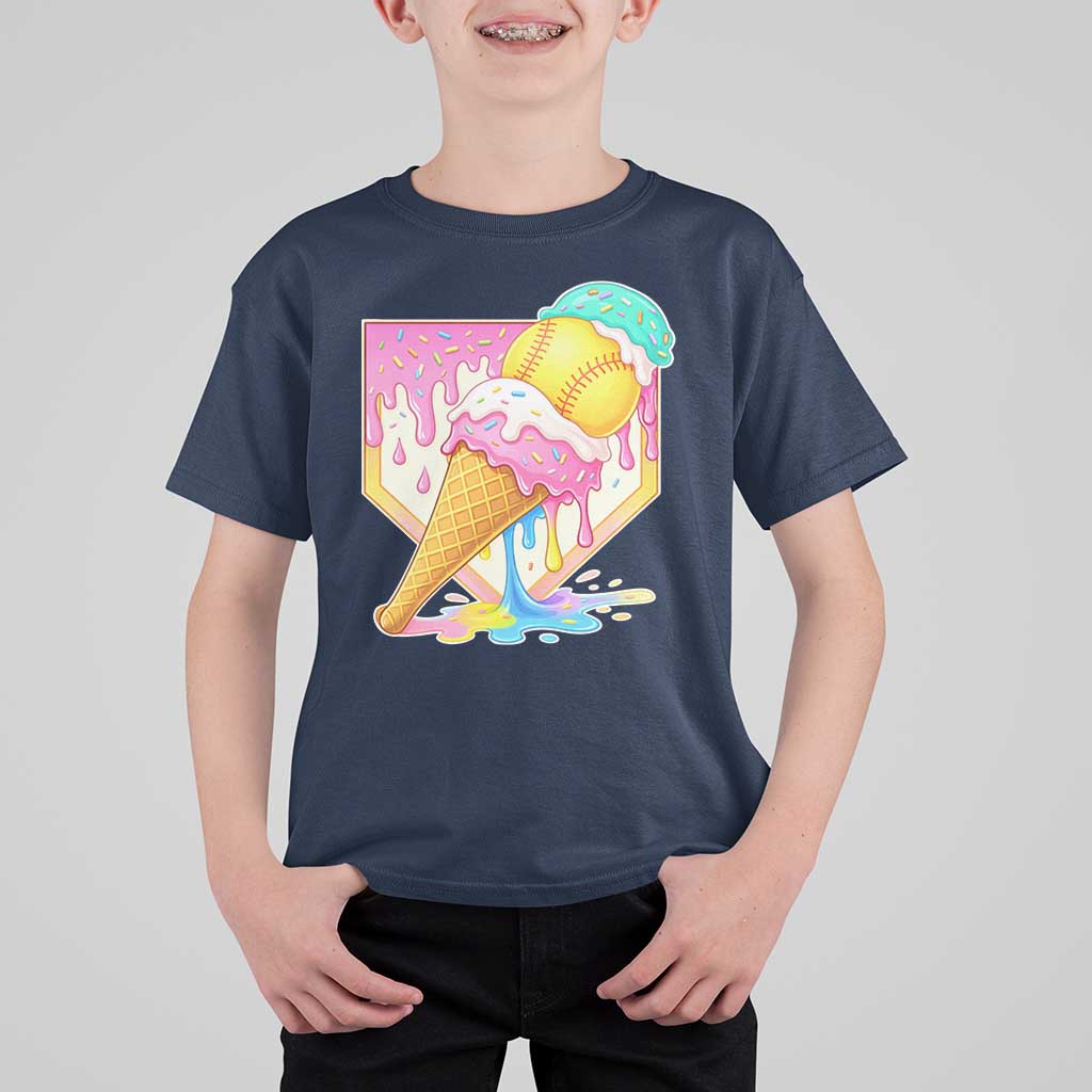 Softball Drip T Shirt For Kid Cute Softball Girls Ice Cream Drip Game Day