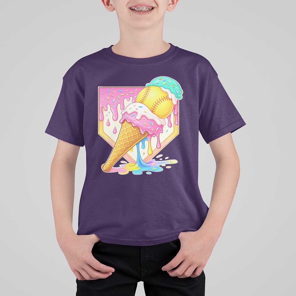 Softball Drip T Shirt For Kid Cute Softball Girls Ice Cream Drip Game Day