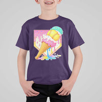 Softball Drip T Shirt For Kid Cute Softball Girls Ice Cream Drip Game Day