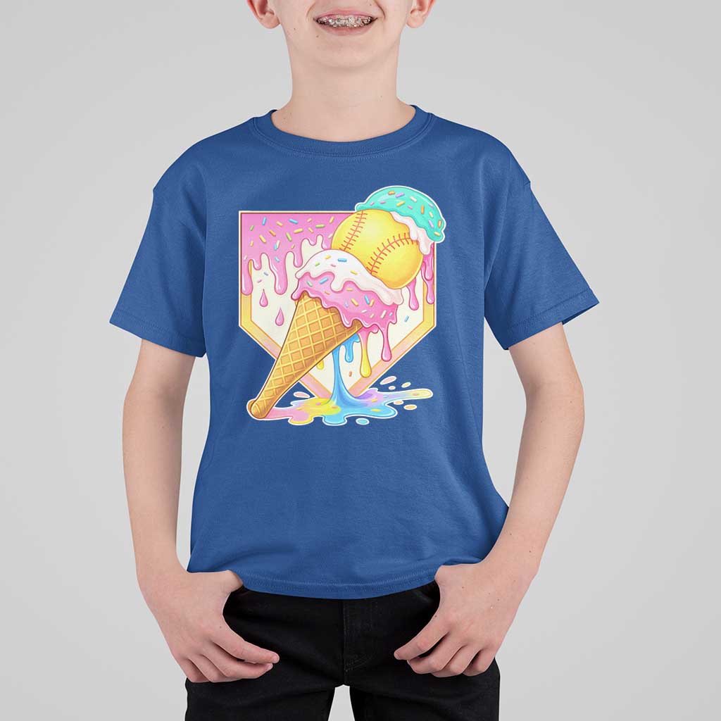 Softball Drip T Shirt For Kid Cute Softball Girls Ice Cream Drip Game Day