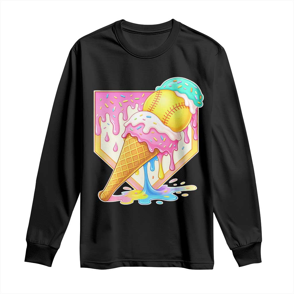 Softball Drip Long Sleeve Shirt Cute Softball Girls Ice Cream Drip Game Day