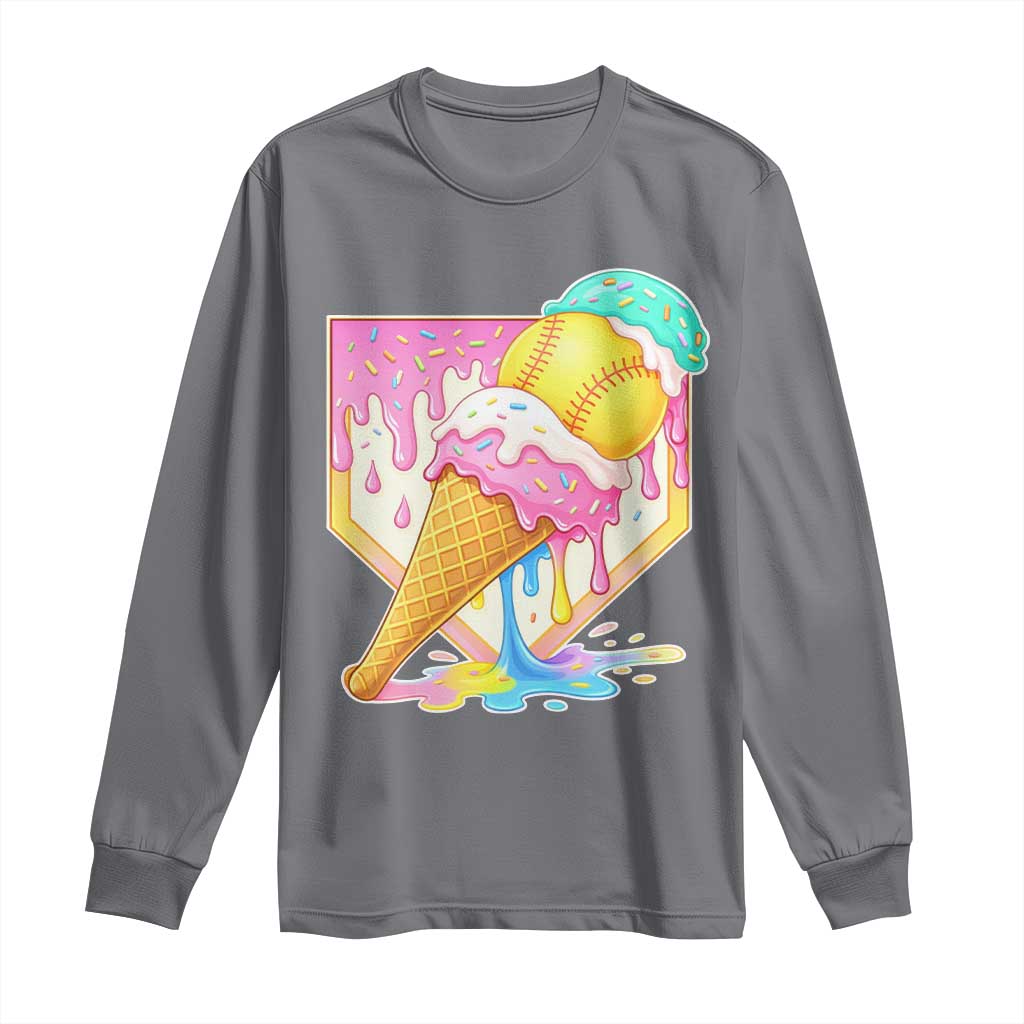 Softball Drip Long Sleeve Shirt Cute Softball Girls Ice Cream Drip Game Day
