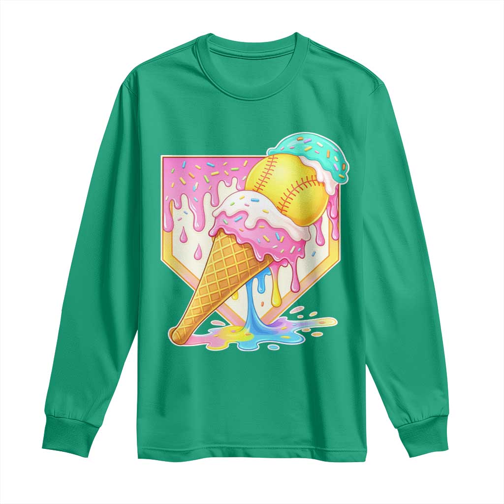 Softball Drip Long Sleeve Shirt Cute Softball Girls Ice Cream Drip Game Day