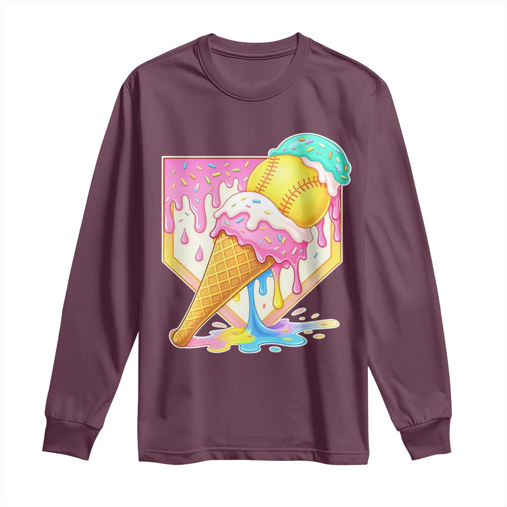 Softball Drip Long Sleeve Shirt Cute Softball Girls Ice Cream Drip Game Day
