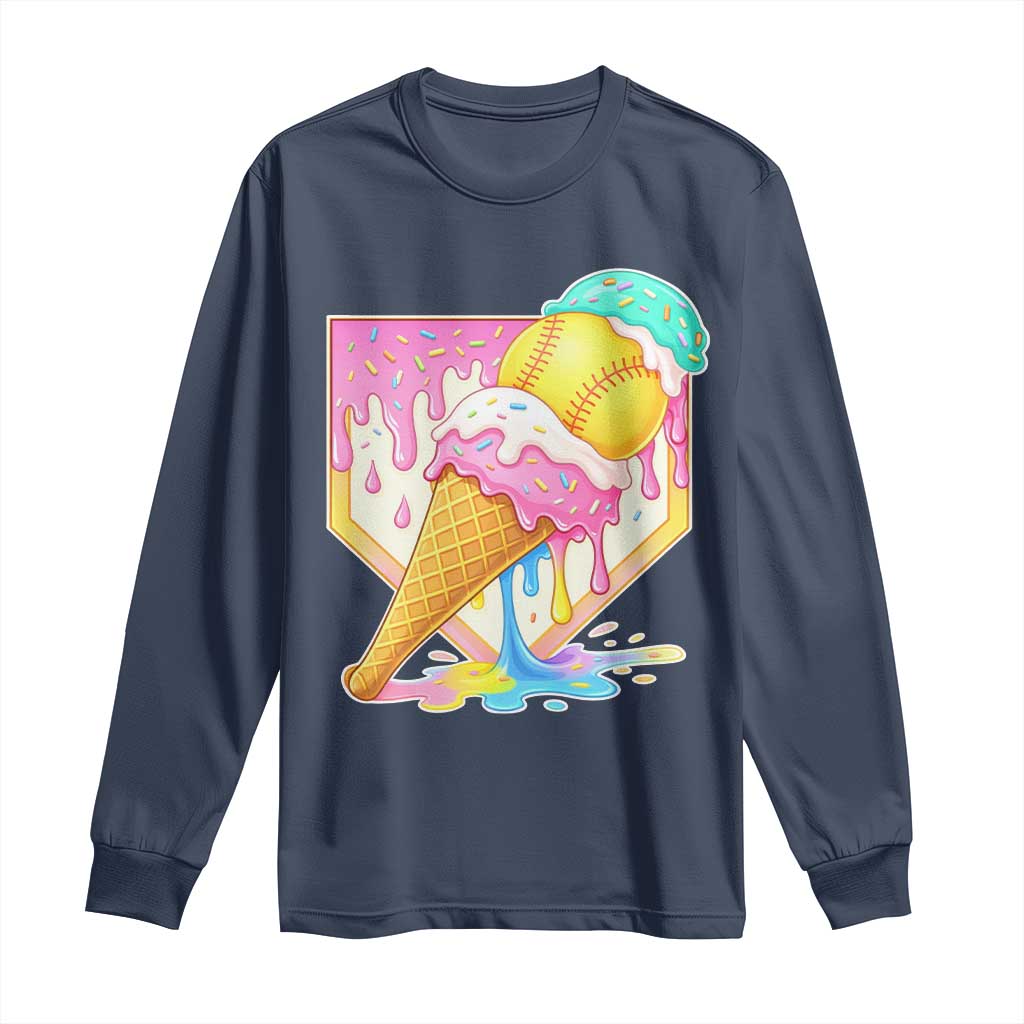 Softball Drip Long Sleeve Shirt Cute Softball Girls Ice Cream Drip Game Day