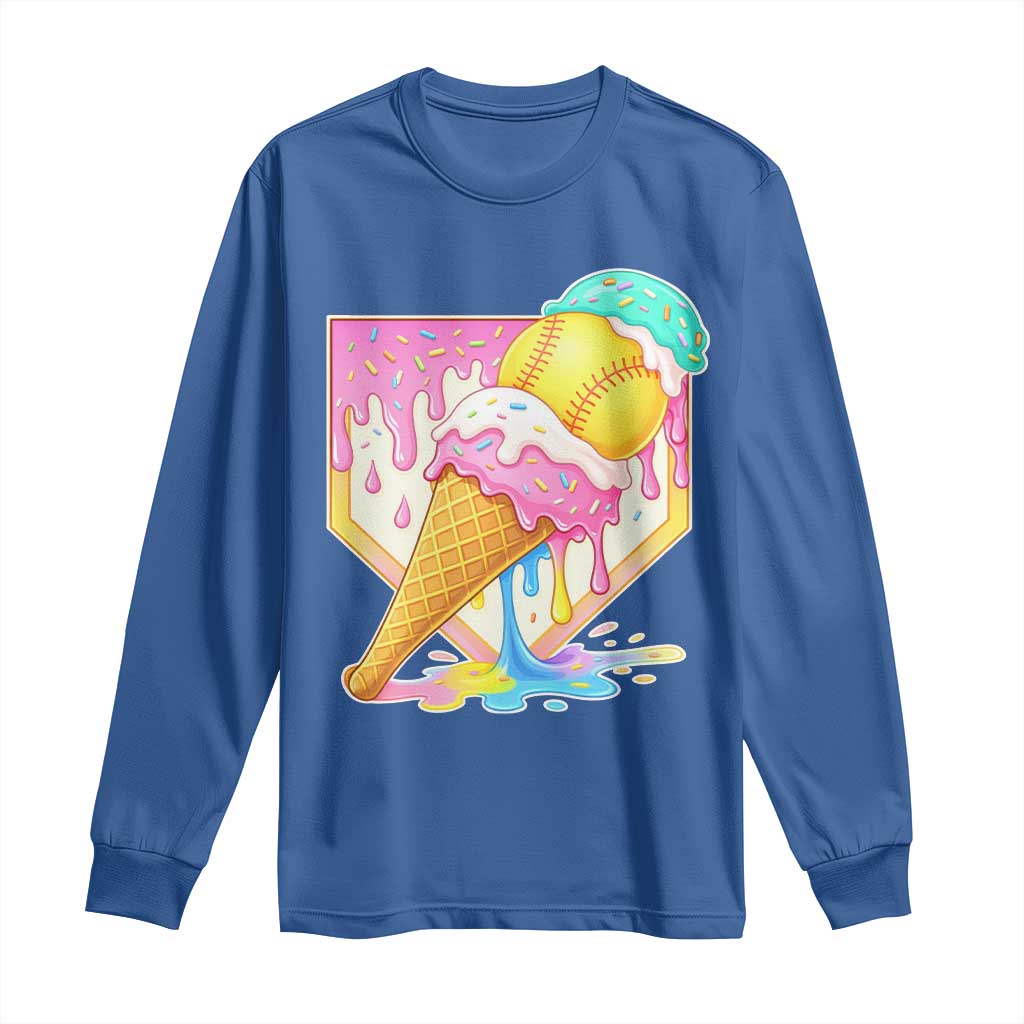 Softball Drip Long Sleeve Shirt Cute Softball Girls Ice Cream Drip Game Day