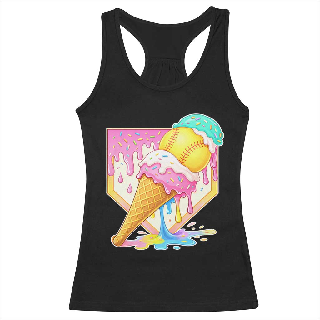 Softball Drip Racerback Tank Top Cute Softball Girls Ice Cream Drip Game Day
